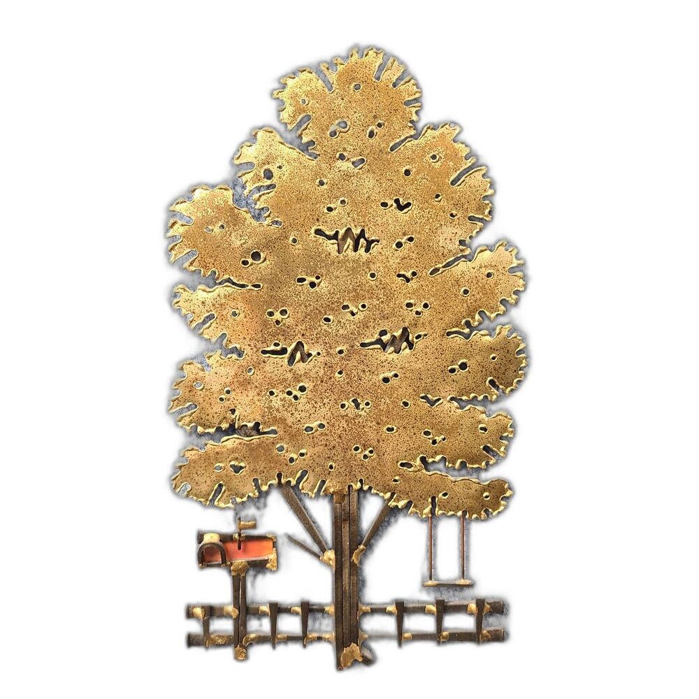 Dallas Galbraith 1998 Welded Metal Sculpture Wall Art Tree Swing Mailbox OOAK